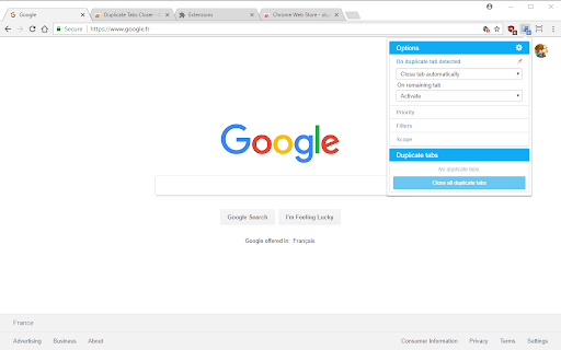 Duplicate Tabs Closer (Monika [Peuj])  from Chrome web store to be run with OffiDocs Chromium online